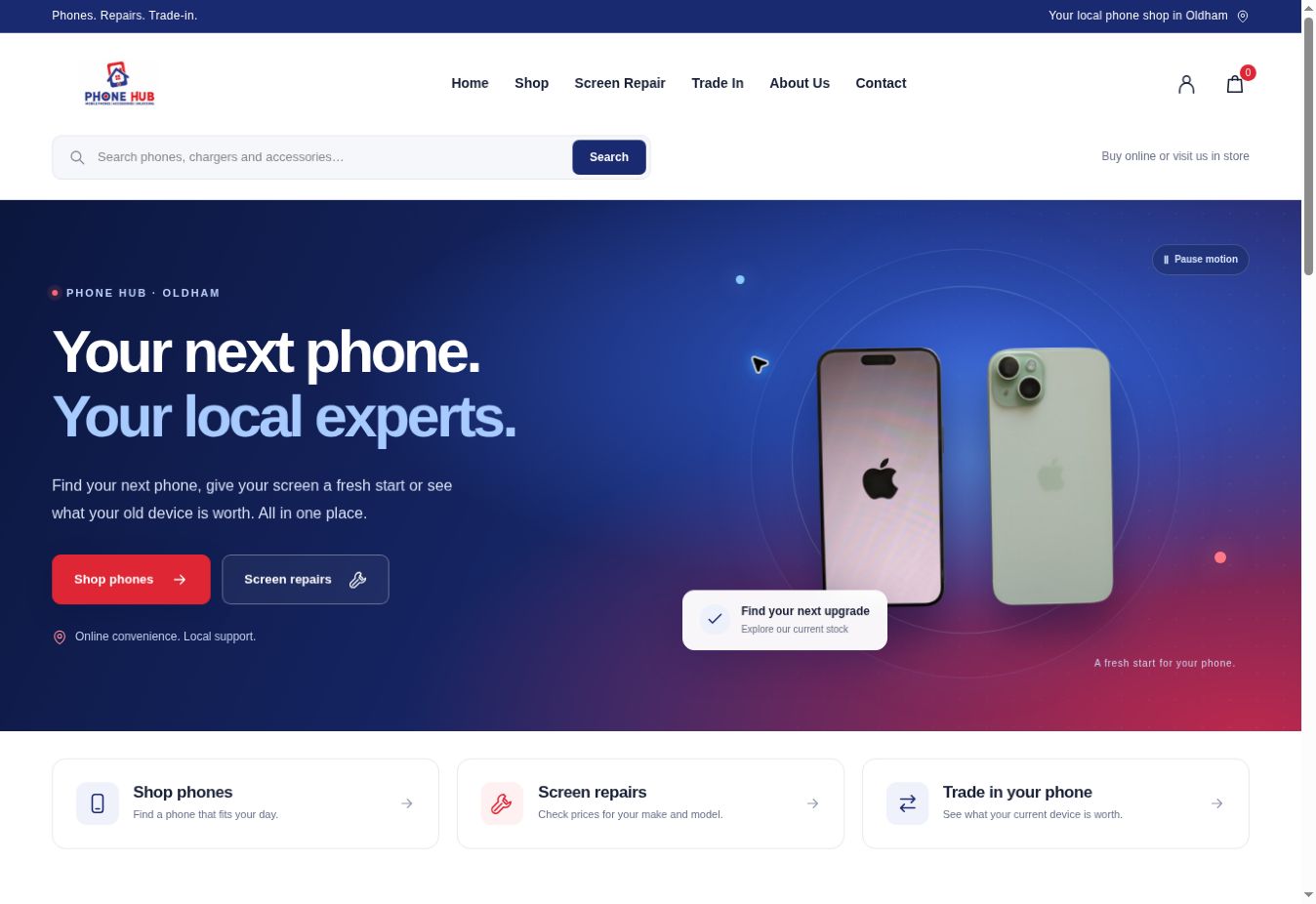 Phone Hub Oldham website — desktop preview